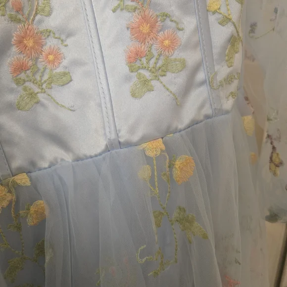 Light Blue Floral Embroidered Maxi Dress - Picture 6 of 7